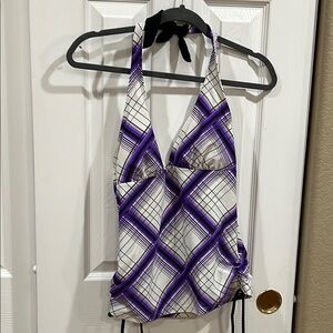 Hula Honey Purple and White Halter Top size large